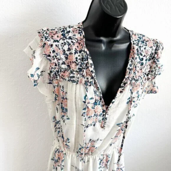 Veronica Beard Amica Floral Ruffle Silk Tiered Skirt Dress White Pink Size 2 - Picture 10 of 12